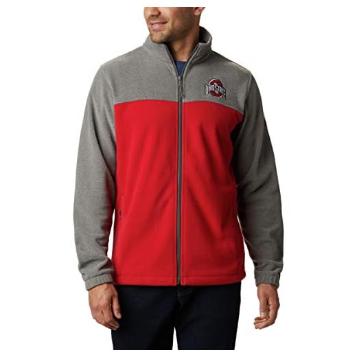 Columbia NCAA Ohio State Buckeyes Men's Collegiate Flanker III Fleece Jacket, Small, OS - Charcoal/Intense Red