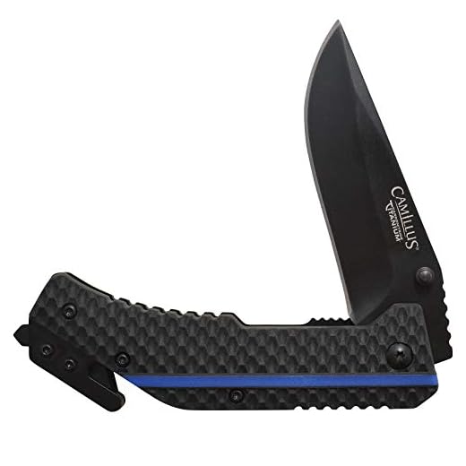 Camillus Thin Blue Line 7.75" Assisted Open Folding Knife, Black/Blue (19653)