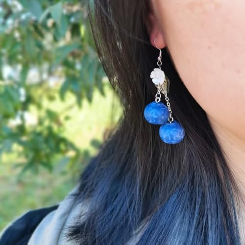 Gracayfr Blueberry Fruit Earring Dangle Food Fish Hook Earrings Silver Plated Resin Dangle Drop Earrings Cute Summer Earrings Hypoallergenic Fashion Pendant Halloween Christmas Day Gift For Women Dangling — view 5