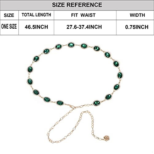 Iluvatar Green Glass Diamond Chain Belt Metal Diamond Belt Women's Dress Metal Belt Women's Western Style Belt Women's Belt Oval Decoration #TOP2
