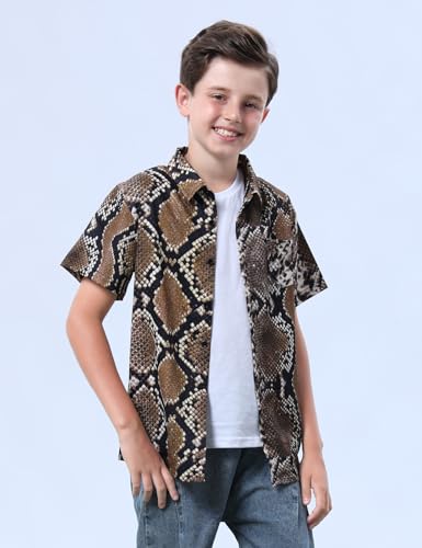 Image of COSLAND Boys' Animal Print Hawaiian Shirt Kids' Novelty Button Down Shirt, X-Small-Large