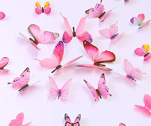 48Pcs Butterfly Wall Decals - 3D Butterflies Wall Stickers Removable Mural Decor Wall Stickers Decals Wall Decor Home Decor Kids Room Bedroom Decor Living Room Decor (Pink) #TOP5