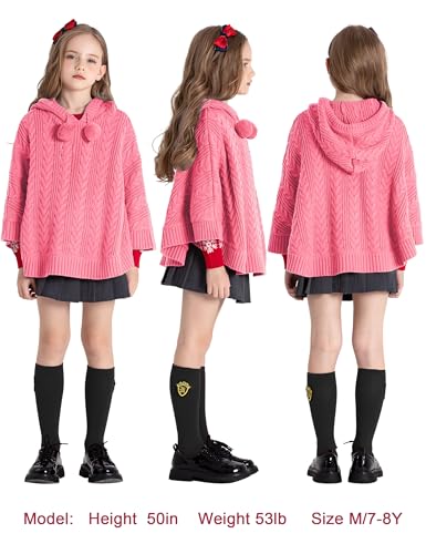 Image of BOBOYOYO Cape for Girls Hooded Cable Knit Poncho Sweaters Kids Shawl