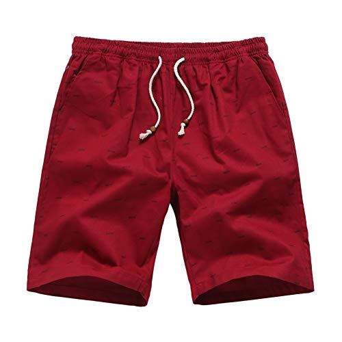 PIZZ ANNU Pantalones Cortos de algodón de Lino para Hombres (M, Rojo)