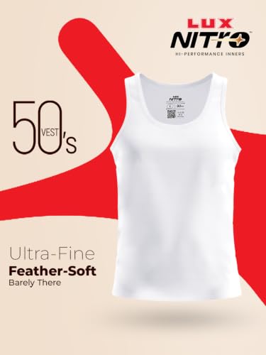Image of Lux Nitro Ultima Men's Premium Cotton Vest| Feather-Soft, Breath-Light, Moisture-Absorbent Vest for Daily Comfort - White (Pack of 3)