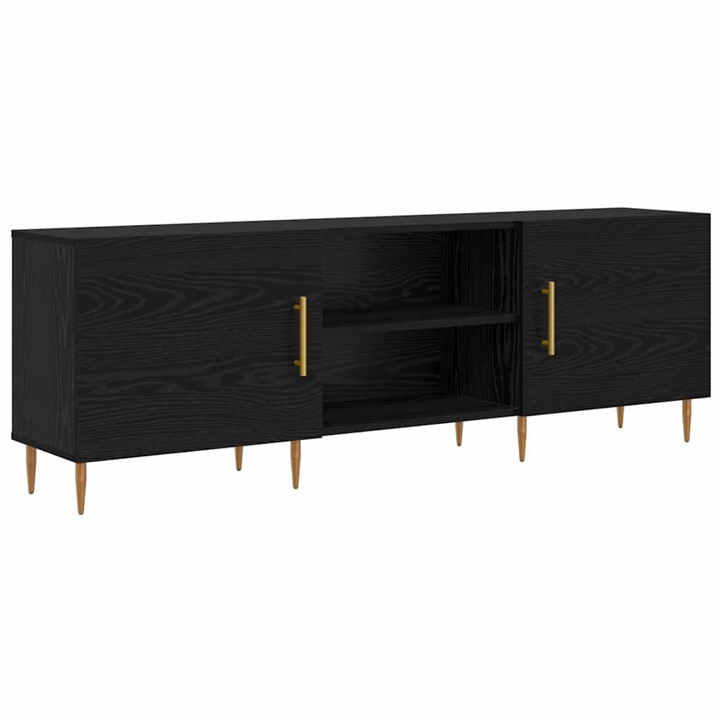 TV-Schrank Schwarz Eichen-Optik, 150x30x50 cm Holzwerkstoff, modernes Lowboard für Wohnzimmer, Schlafzimmer, Entertainment Center, Media Console