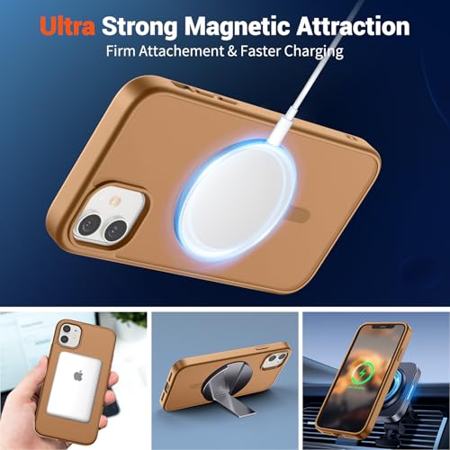 Image of SUPFINE Magnetic for iPhone 11 Phone Case(Compatible with MagSafe)(Military Grade Drop Protection) Slim Translucent Matte Shockproof with Anti-Fingerprint Phone Case,Brown