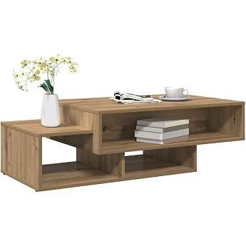 Artisan Oak Coffee Table 105 x 55 x 32 cm Wood Material Modern Sofa Table with 3 Storage Compartments Durable Coffee Table for Living Room