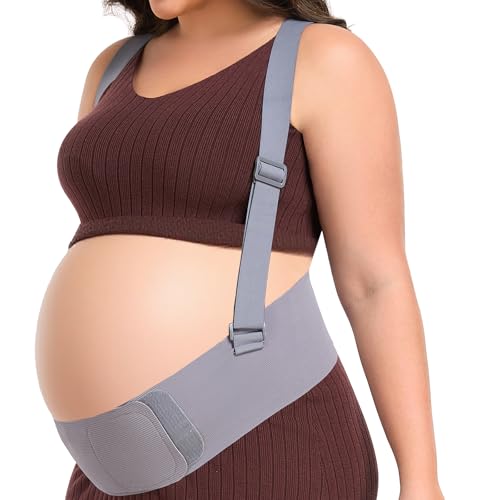 QEESMEI Belly Bands for Pregnant Women, Pregnancy Belly Band with Adjustable Support Brace Straps, Maternity Belt for Back, Abdomen and Waist (Gray,M)