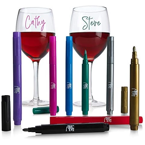 Wine Glass Markers - Pack of 8 Wine Glass Marker Pens Metallic Colors Best Wine Charms Alternative - Fun Wine Accessories - No Smearing & Fast Drying Cover