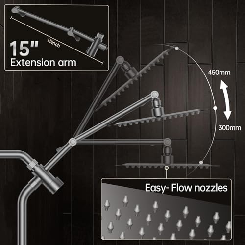 Image of Veken All Metal 10 inch Shower Head with Handheld, Luxurious Square Double Rain Shower Heads with Spray Combo, Dual High Pressure Detachable Rainfall Showerhead with Extension Arm, Long Hose,Gunmetal Gray