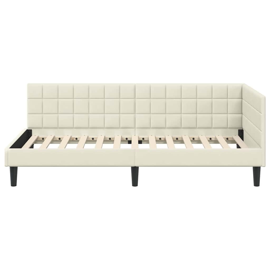 ACAGALA Letto singolo 90 x 190 cm, struttura letto con testiera e rete a doghe, letto ad angolo in tessuto senza materasso, letto per ragazzi, divano letto per camera da letto, soggiorno, crema