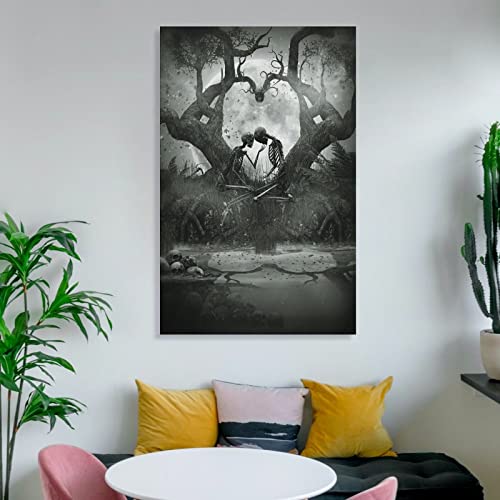 Art Posters Black And White Skull Couple Canvas Painting Gothic Home Art Wall Decor Poster Canvas Painting Posters And Prints Wall Art Pictures For Living Room Bedroom Decor 16X24Inch(40X60Cm) Frame- #TOP5