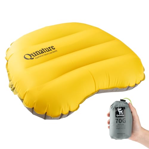 Qunature キャンプ 枕 コンパクト エアー枕 携帯枕 アウトドア 枕 ミニ枕 超軽量 70g 高さ調整可能 折りたたみ 持ち運びやすい 車中泊 テント 旅行用 収納袋付き