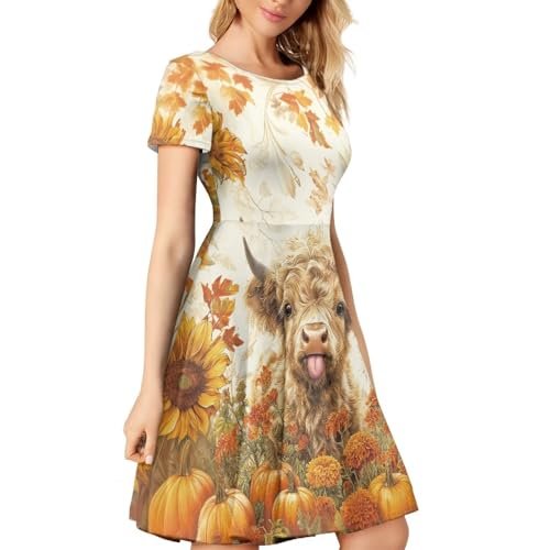 Image of Irisjudy T Shirt Dress for Women Short Sleeve Girls Short Sleeve Dress Plus Size, O Neck Knee Length Midi Dress for Ladies