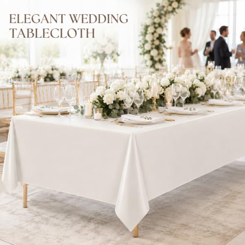 Image of 4 Pack Light Greige Plastic Tablecloths, 54 x 110 Inch Disposable Covers | Ideal for Weddings, Birthdays, Baby Showers and Picnics, Helping Protect Tabletops from Spills and Simplify Cleanup
