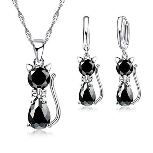 Collier et boucles d'oreilles chat argent 925 parure bijoux - 7