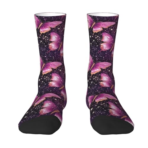 Butterfly Glitter Crew Socks Unisex Mid Calf Hiking Running Athletic Socks Colorful Print Socks