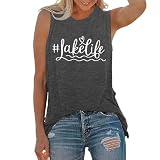 Generisch 2026 Damen T-Shirt mit lockerer Passform, grafischem Buchstabendruck, ärmellos, Rundhalsausschnitt, Sommeroberteil, Basic-T-Shirt für den Alltag (Grey, XXXXL)