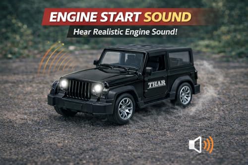 Image of Brand Conquer Defender 1:36 Diecast Model | Openable Doors, Bonnet & Boot for Kids and Collectors | Alloy Metal Car Toy | Perfect for Play & Display (Thar Black)