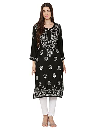 Image of FAWOMENT Trendy Modal Straight Kurta with Impresively Designed and Hand Embroidered Lucknowi Chikankari for Women
