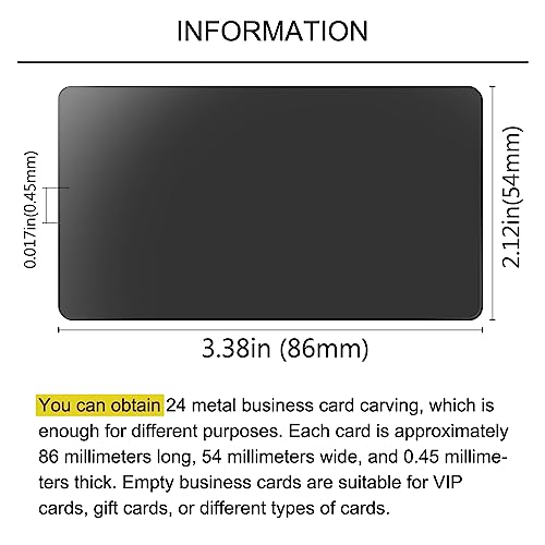 Visitenkarten Metall, Aluminiumlegierung24 Stück mattschwarze Metall Visitenkarten Aluminium blanko Visitenkarten lasergravierte Visitenkarten für Bürokunden DIY Geschenkkarten (0,45 mm dick)