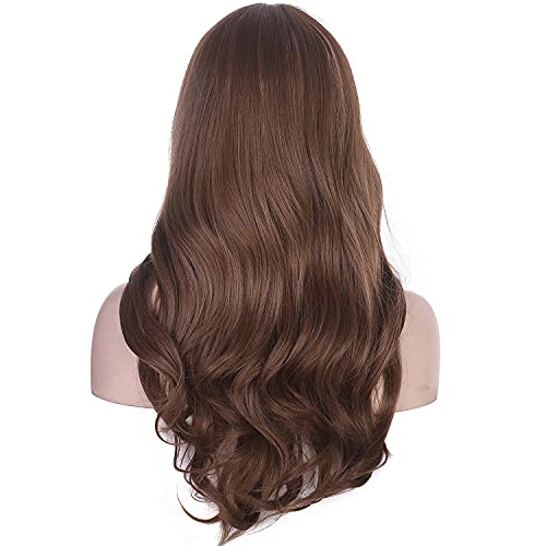 Image of Wynk Mavens Chocolate Brown long wavy with bangs hair wig |Heat Friendly Synthetic Fibers | Fashion Wigs