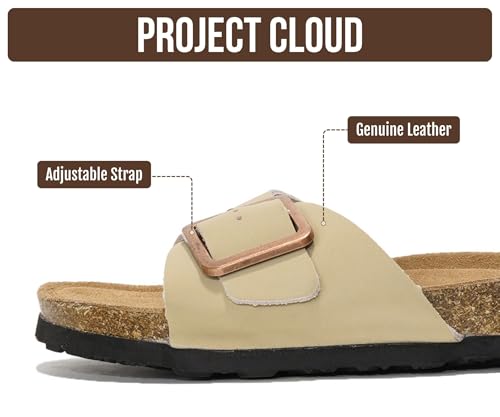 Image of Project Cloud 100% Genuine Leather Sandals Women Dressy Beach Essentials Slides for Women Footwear - Lightweight with Memory Foam Insole Sandals for Women 2026 - Womens Slides