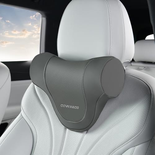 Image of Coverado Car Headrest Pillow, Ergonomic Memory Foam Car Neck Pillow for Driving Seat with Adjustable Strap, Soft PU Leather Breathable Removable Cover Neck Support for Neck Pain Relief