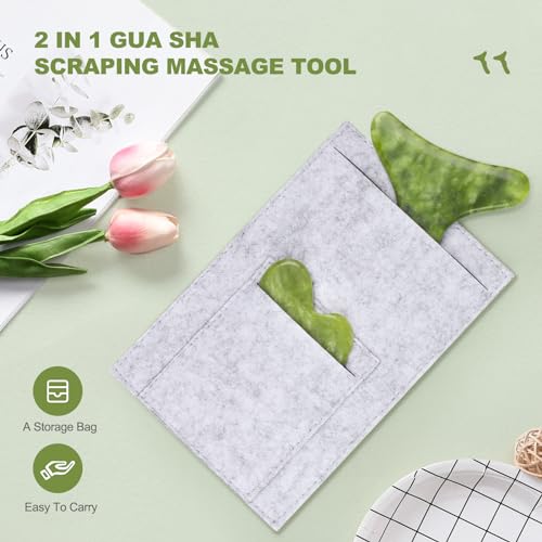 Image of Jade Stone Gua Sha Massage Tool Set Larger Guasha Board with Handle Muscle Scraping Massage Tools Facial Anti Cellulite Spa Acupuncture Tools for Back Neck Face Leg Massage, Lymphatic Drainage