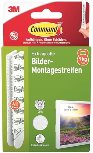 Command Klebestreifen Packung mit 4x2 X-Large (8 Strips) Weiß Für Schweres Gewicht - Bilder Aufhängen ohne Bohren Streifen halten bis zu 9 kg Rückstandsfreies Ablösen