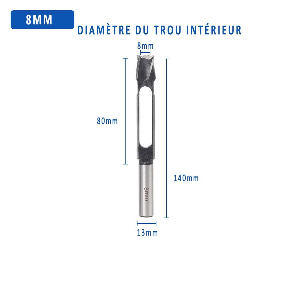 Broca de espiga profunda para trabajos de carpintería - Diámetro: 8 mm, 10 mm, 12 mm, 14 mm, 15 mm, 16 mm, 18 mm, 19 mm, 20 mm, 25 mm, 30 mm, 35 mm, 40 mm