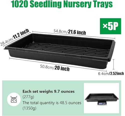 RooTrimmer Plant Growing Nursery, Standard 1020 Trays Plastic Sturdy Farmer Self Seedling Tray for Microgreens Indoor Nursery Pots Transplantation (5-Pack, 21.6"×11.2", 2.52" Deep, no Holes) - Image 2