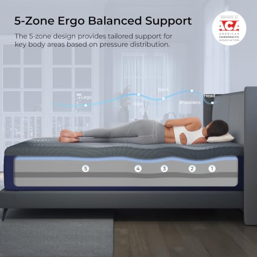 Image of Sweetnight CoolNest 14 Inch King Size Mattress, Cooling King Memory Foam Mattress for Cool Night Sleep, 5-Zone Ergo Support for Pressure Relief, Medium, CertiPUR-US Certified