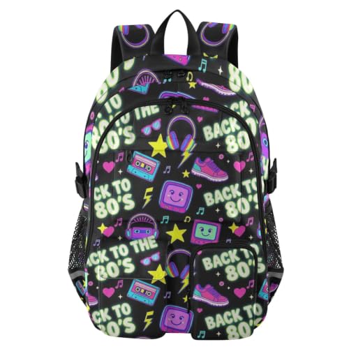 Mochilas para laptop de patrón continuo seamless y estética retro con tonos neón