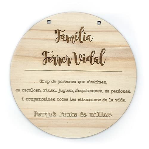 Cartel Cuadro colgante de madera personalizado con nombre familiar, decoraciones de pared o puerta vintage, lamina decorativa guirnalda (Catalan)