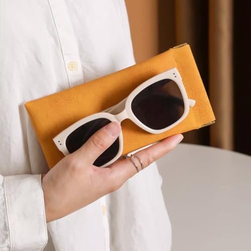 Image of 3 Piece Leather Sunglasses Cases PU Sunglasses Pouch, Portable Squeeze Top Eyeglasses Cases Soft Glasses Bag