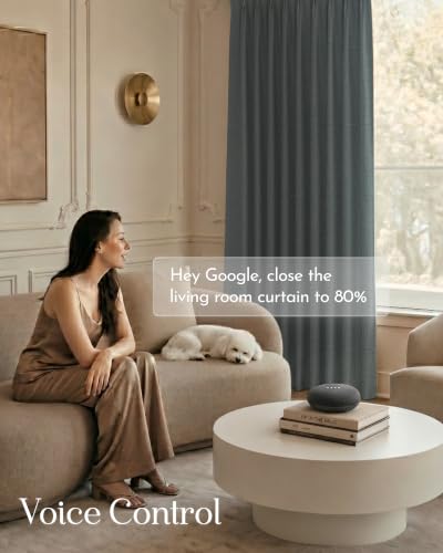 Image of Graywind Motorized Curtains with Track, 100% Blackout Smart Curtains, Hardwired Curtains Compatible with Alexa Google Home Remote Control for Large Windows, Custom Drapes Up to 220 inch, Trace (Denim)