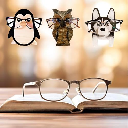 Hachera Brillenständer mit Tiermotiven, Tierform Brillen Präsentationsständer, Huskys Brillenhalter aus Holz, fär Schreibtisch, Schlafzimmer, Bäro, Desktop-Dekoration (Huskys)