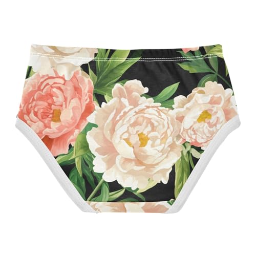 Cream Coral Peony Flowers Black Toddler Girls Underwear 2t Cotton Girl Panties Cute Flower Briefs Girls Undies2