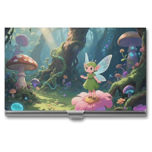 Fantasy Forest Business Card Holder Slim - Metal Aluminum Alloy Credit Card Holder Case, Professional Flip Cover Business Cards Organizer Wallet for Men & Women (Buckle Style)