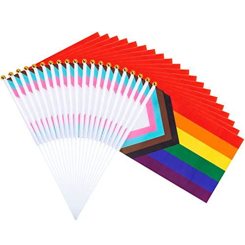 50 Pack Small Pride Flags on Stick 8.2x5.7 Inch Rainbow Hand Held Flags for Parades Gay Lesbian Bisexual Transgender LGBTQ Party Decorations Pride Month Celebration & Events