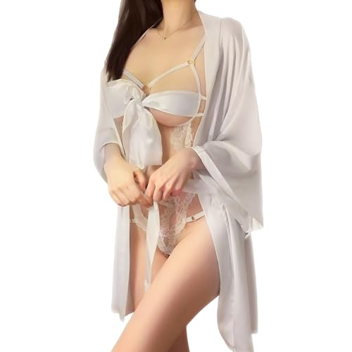 Telooco Desouses für Frauen Sexy Spitzen Pyjama Transparent Dessous Set für Damen Nachtwäsche Bodysuit und Bademantel Netz Unterwäsche Weihnachts...