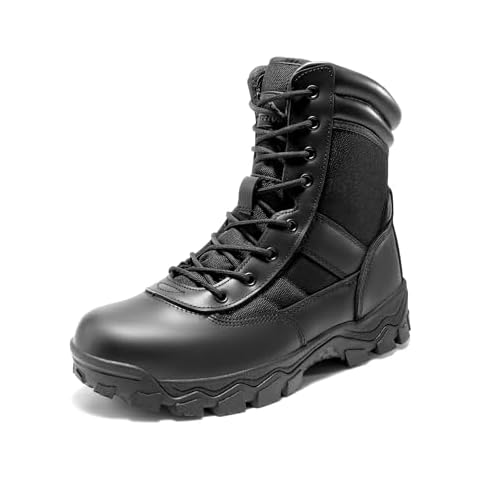 NORTIV 8 Men's Tactical Military Work Boots Side Zipper Outdoor Motorcycle Combat Boots 8 Inches 2.0 Trooper-pro,Size 11,Black,TROOPER-PRO Cover
