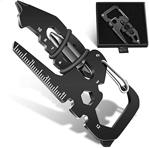 Carabiner Multitool Keychain 15 In 1, Birthday Gifts for Men Him Boyfriend Dad Who Have Everything, Pocket Camping Gear Multi Tool Card with Clip Screwdriver Wrench Ruler