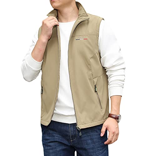 Image of Men's Running Vest Outerwear Lightweight Sleeveless Photography Workwear Vest Running Stretch Waterproof Vests(Khaki US X-Large)