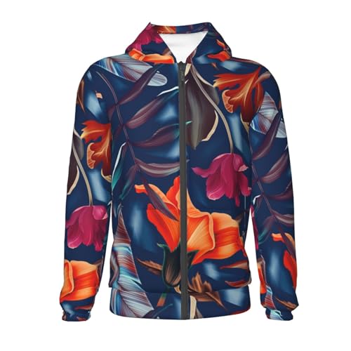 Tropical Flower Kid Hoodies Boys Zip Up Sweatshirts Girls Pullover with Pocket2