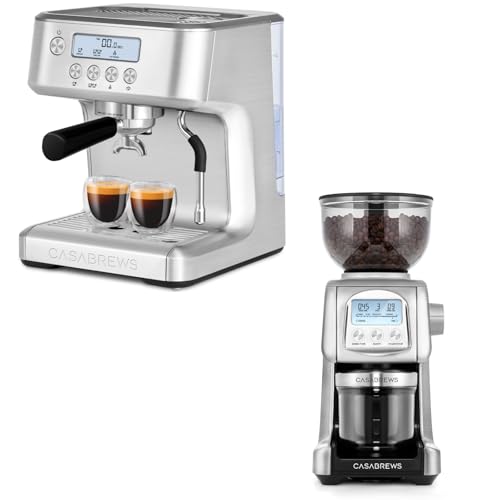 CASABREWS Ultra Espresso Machine with LCD Display, Powerful Milk Frother and Customizable Brewing Temperature with Tornado Electric Conical Burr Coffee Grinder