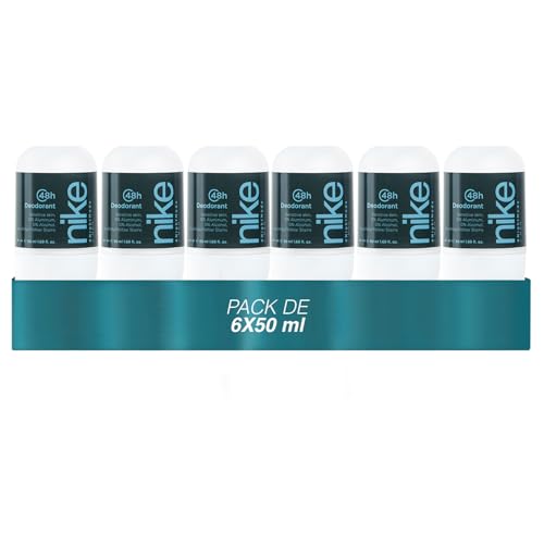 NIKE - Night Mode Pack de 6 x 50 ml, Desodorante Hombre Roll-On, Desodorante Antimanchas para Piel Sensible, 0% Alcohol y 0% Sales de Aluminio, de Larga Duración, Fragancia Frutal Amaderado