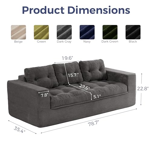 Image of MAXYOYO 79 inch Loveseat Sofa Couch for Small Spaces, Upholstered Boneless Cloud Couch for Apartment Bedroom, 2-Seater Love Seat Floor Modern Sofa with Pillows, No Assembly Required, Dark Grey